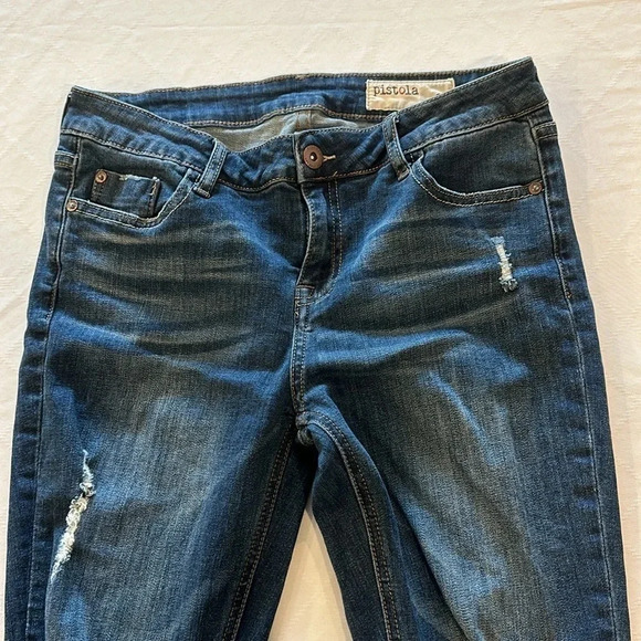Pistola Jeans Womens Size 28 Destroyed Ankle Zip Skinny Slim Leg Stretch EUC - Picture 4 of 7
